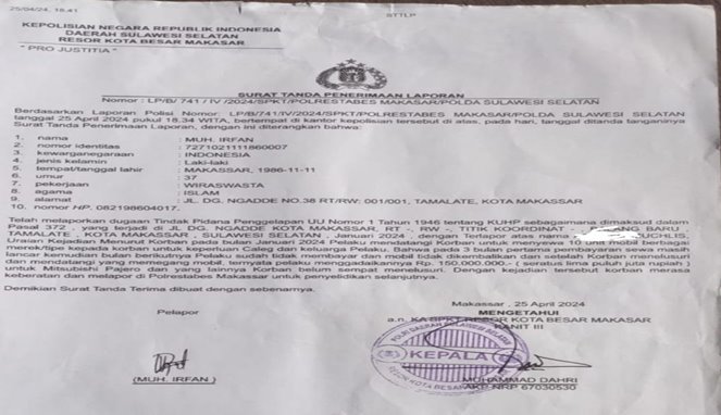 Penggelapan Mobil Senilai Rp 650 Juta Dugaan Oknum Polisi Mencuat