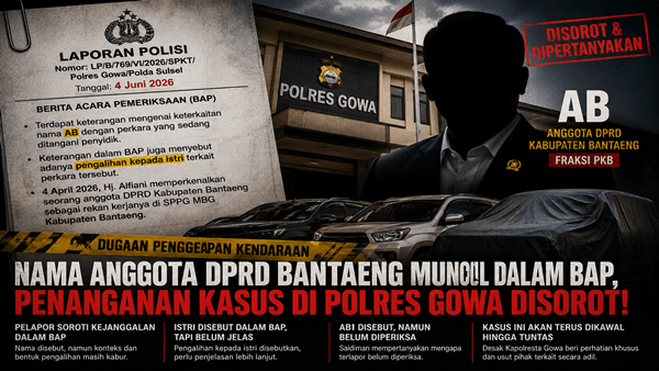 Kasus Penggelapan Kendaraan di Gowa Jadi Sorotan, Nama AB Muncul dalam BAP